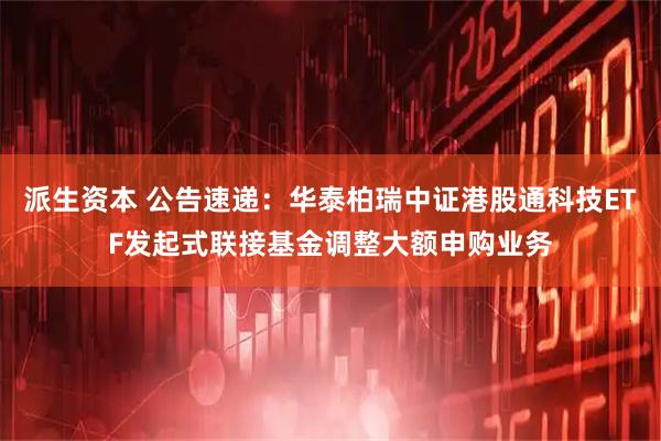 派生资本 公告速递：华泰柏瑞中证港股通科技ETF发起式联接基金调整大额申购业务